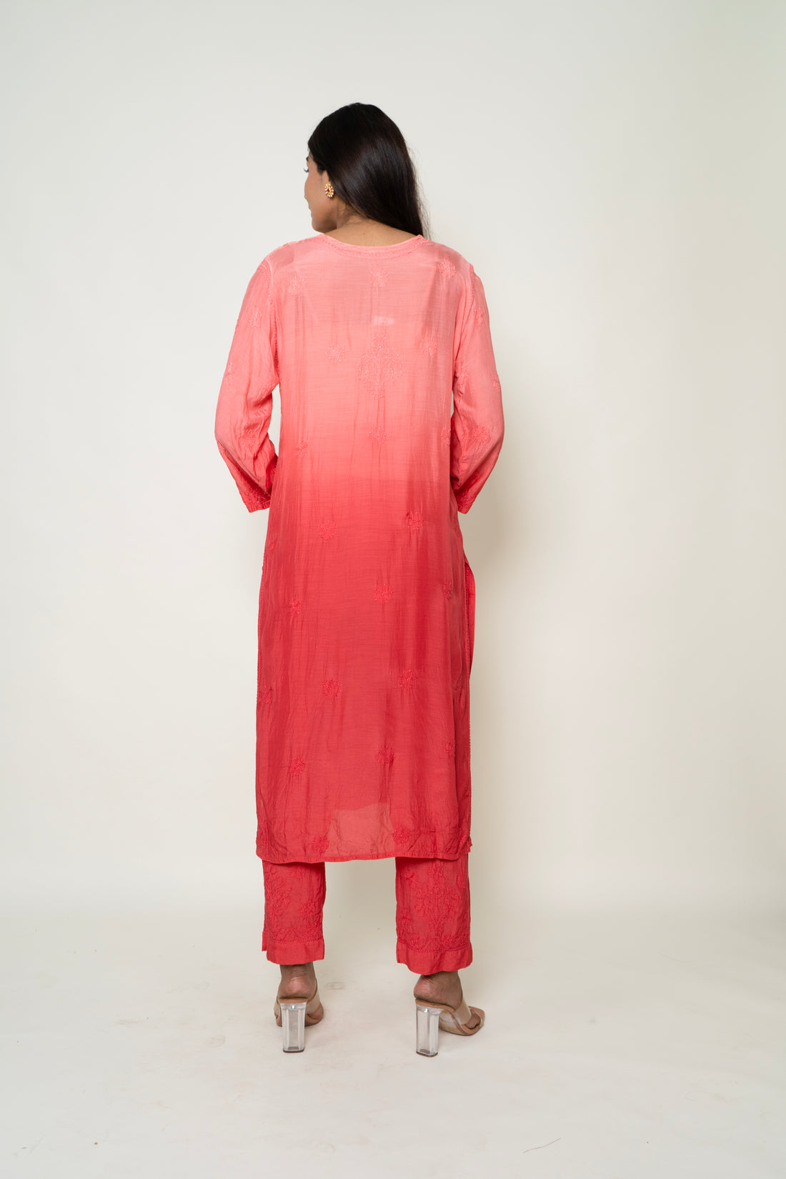 Ombre red chikankari co-ord set