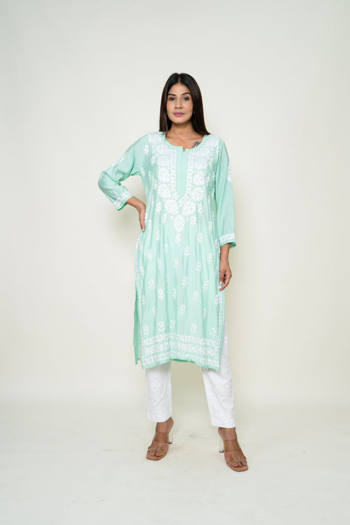 teel green chikankari kurta