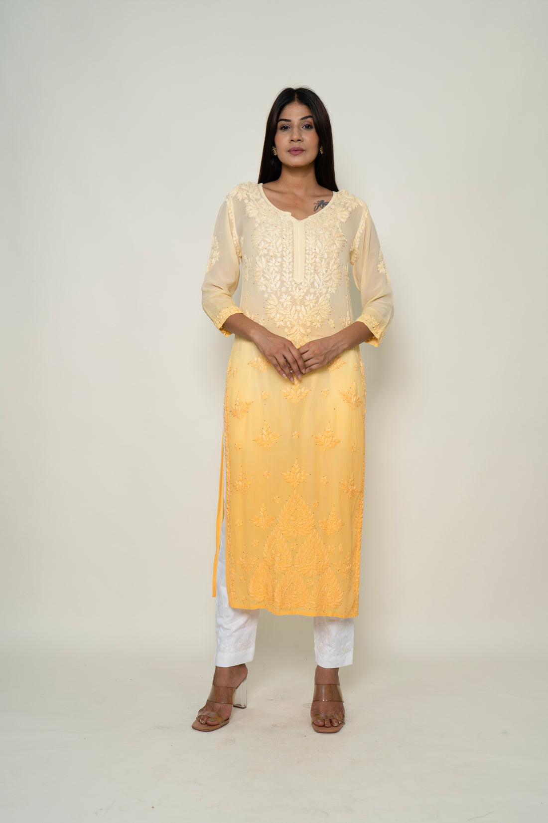 Ombre orange chikankari kurta