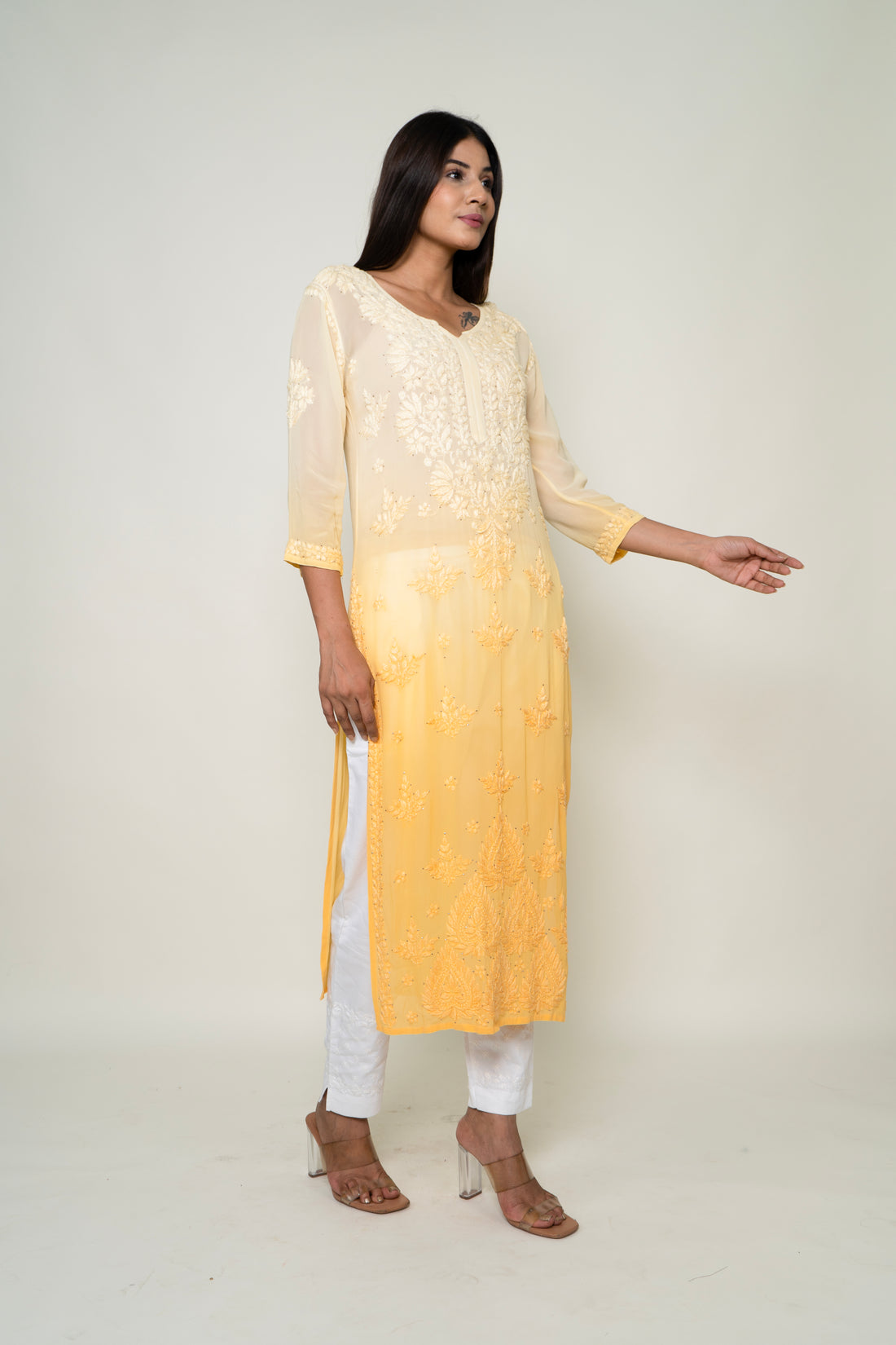 Ombre orange chikankari kurta