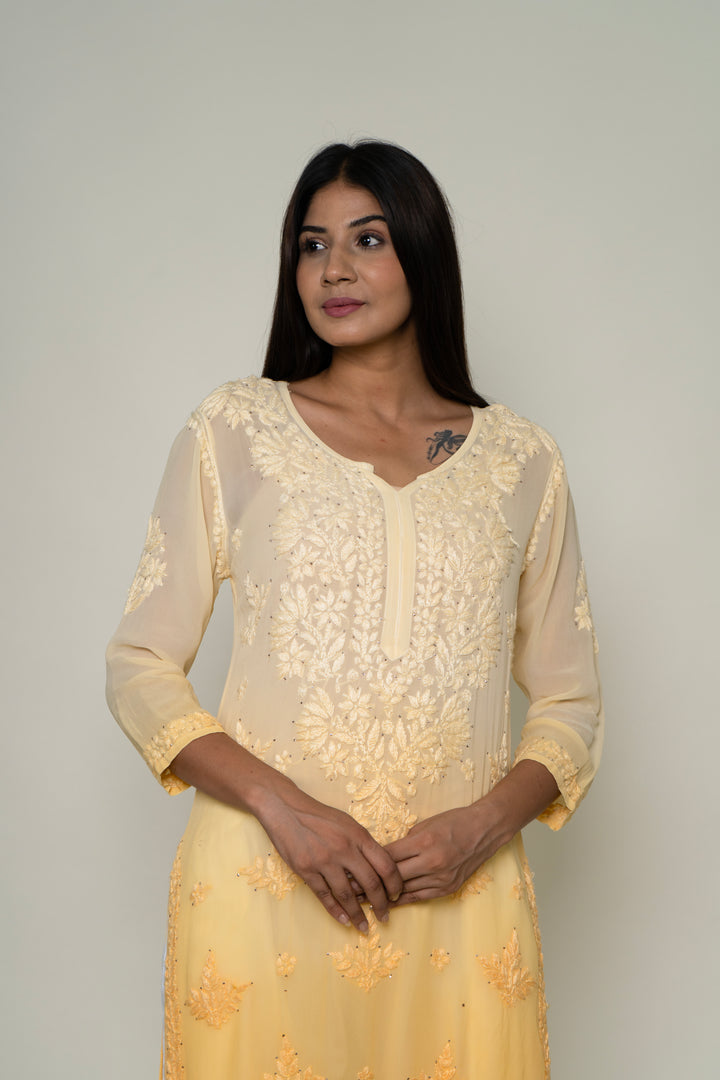 Ombre orange chikankari kurta