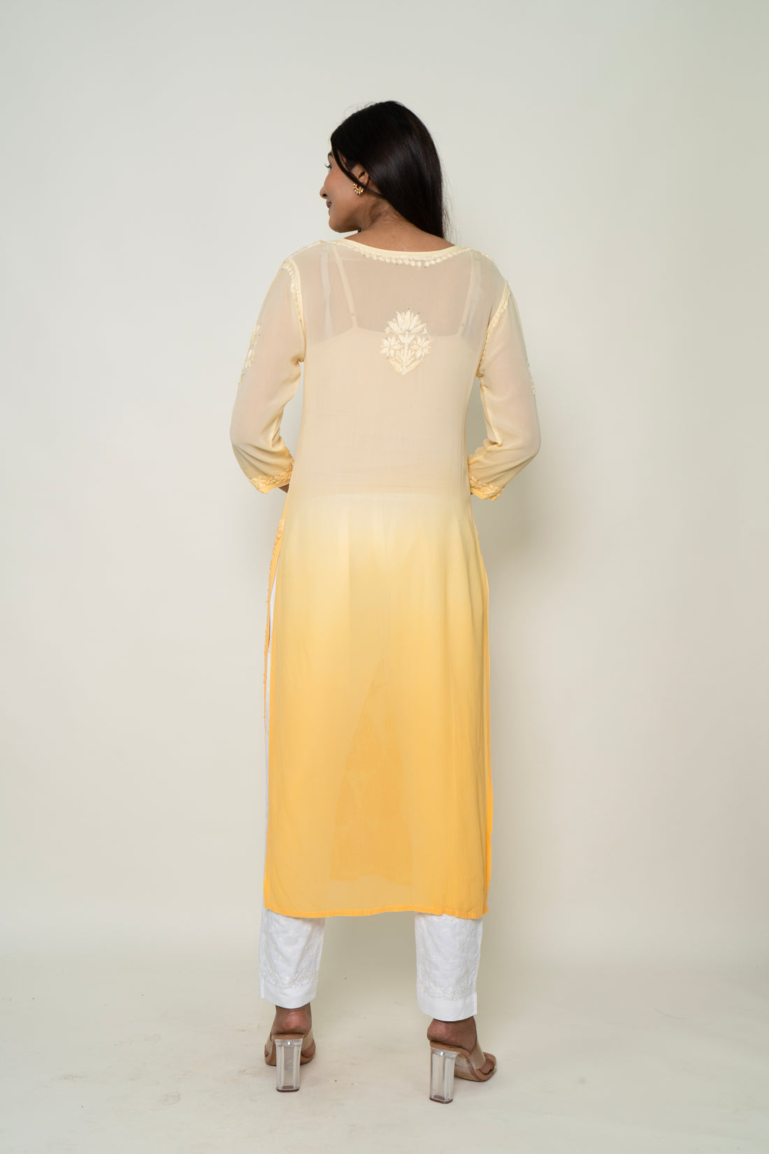 Ombre orange chikankari kurta