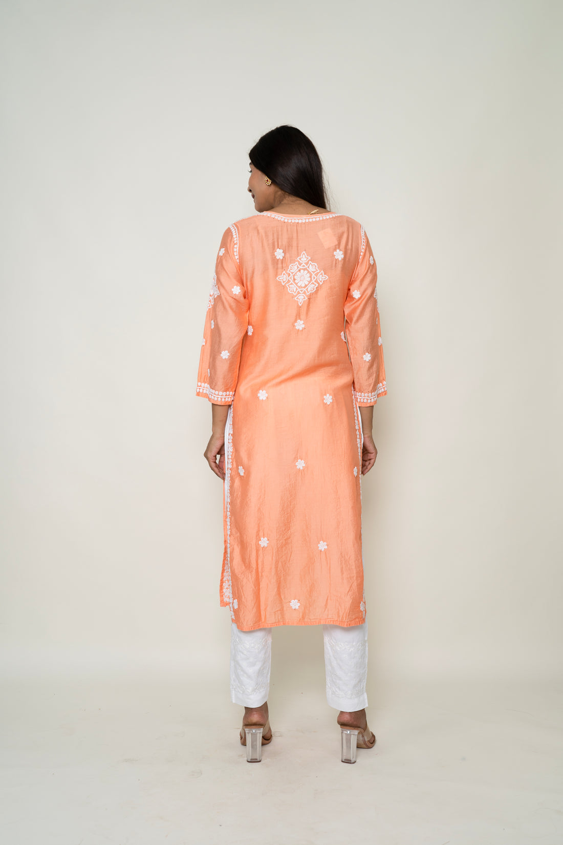 peach mukesh work kurta