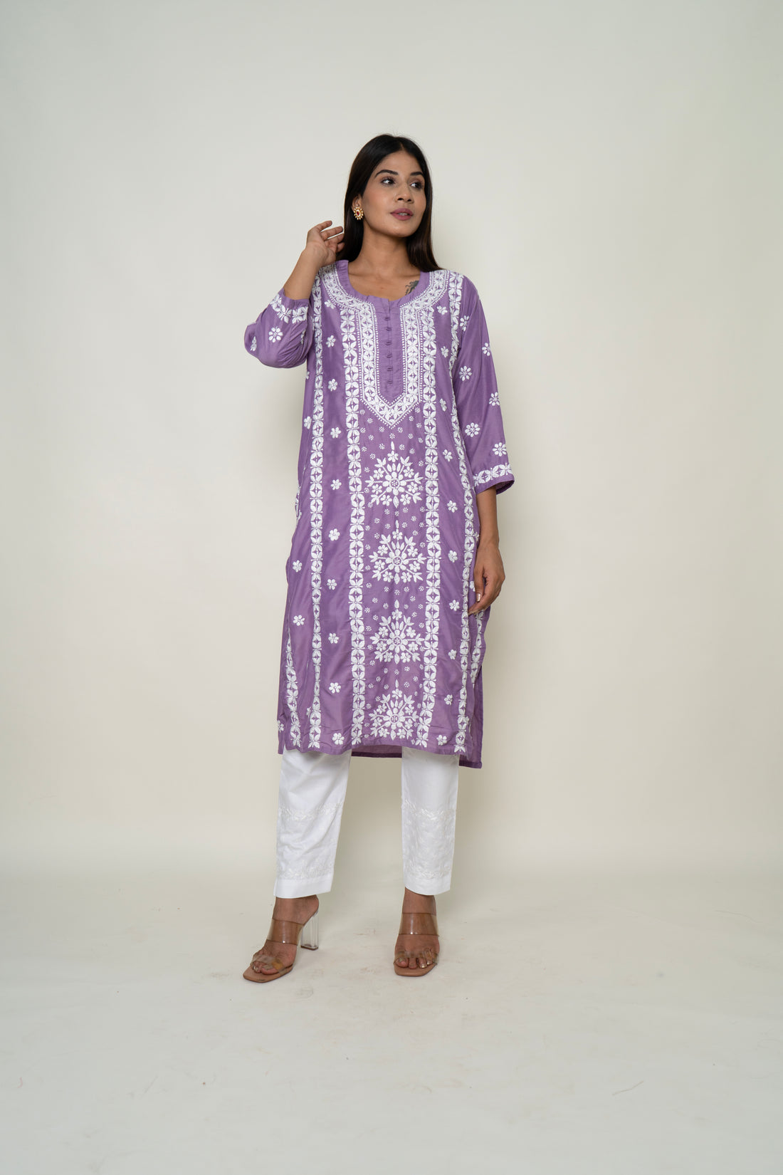 purple chikankari kurta