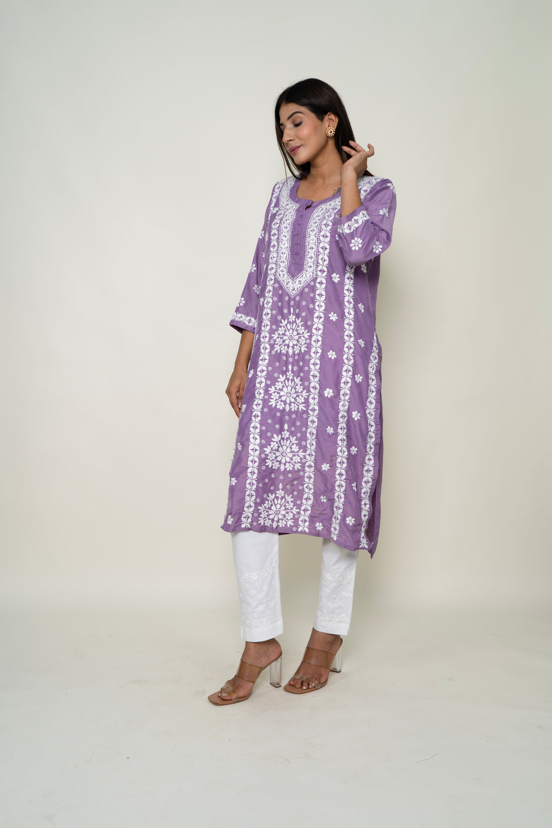 purple chikankari kurta