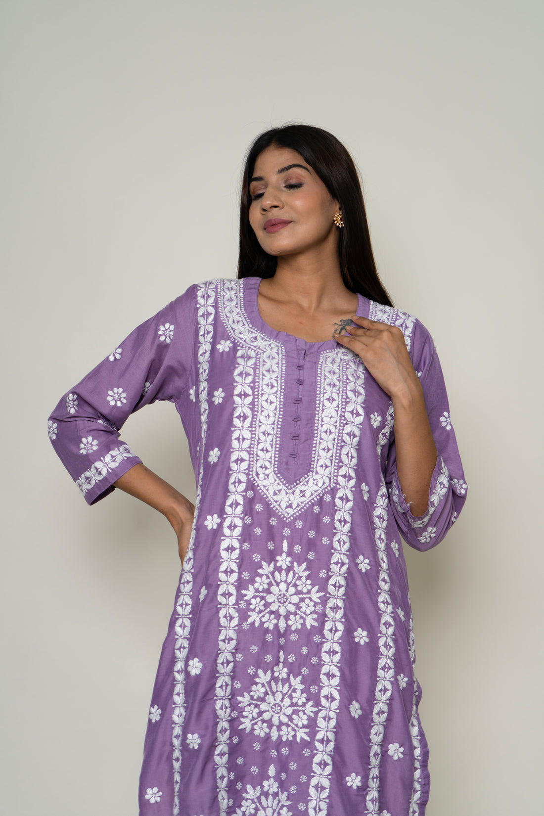 purple chikankari kurta