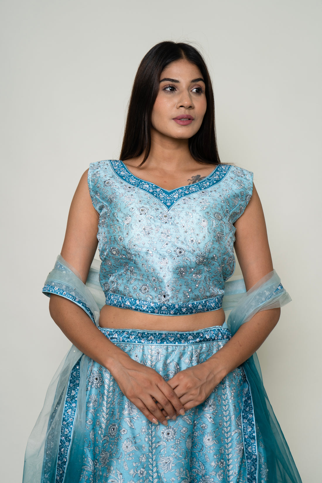 Sea-Blue Skirt with Blouse