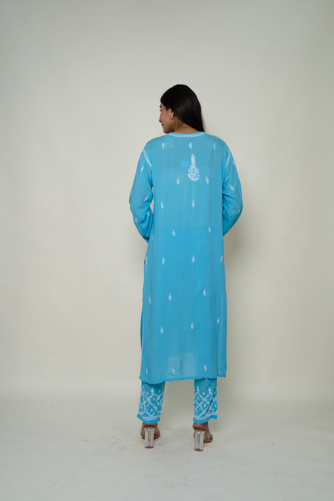 blue chikankari co-ord set