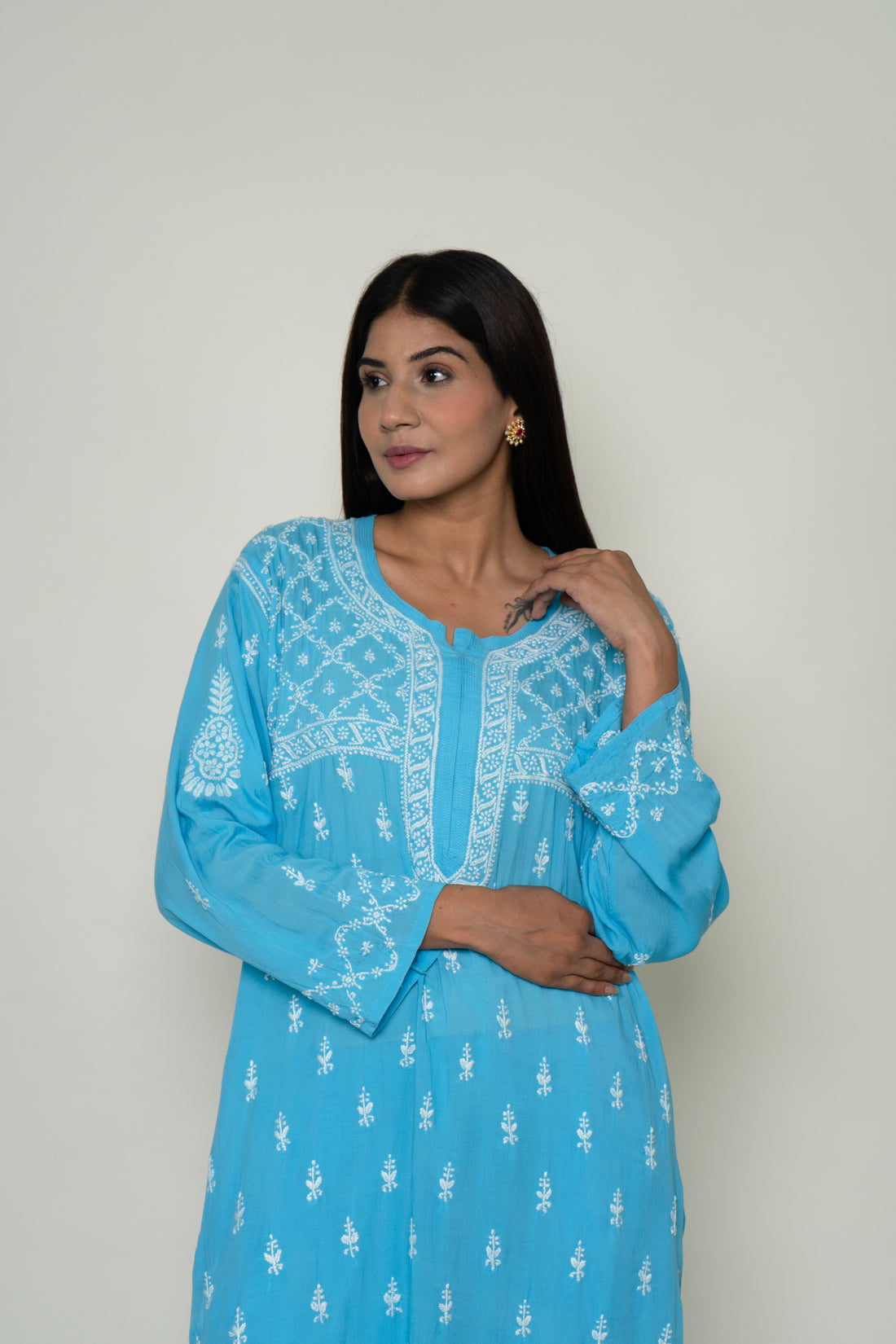 blue chikankari co-ord set