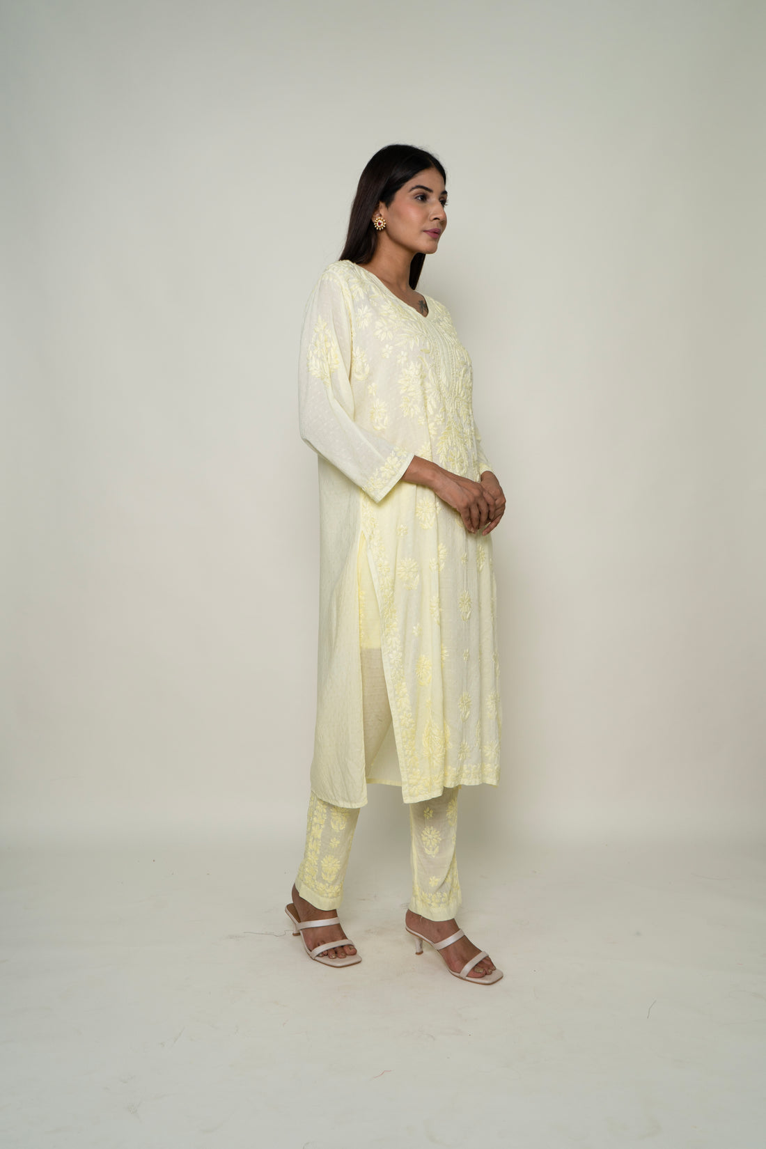 yellow chikankari co-ord set