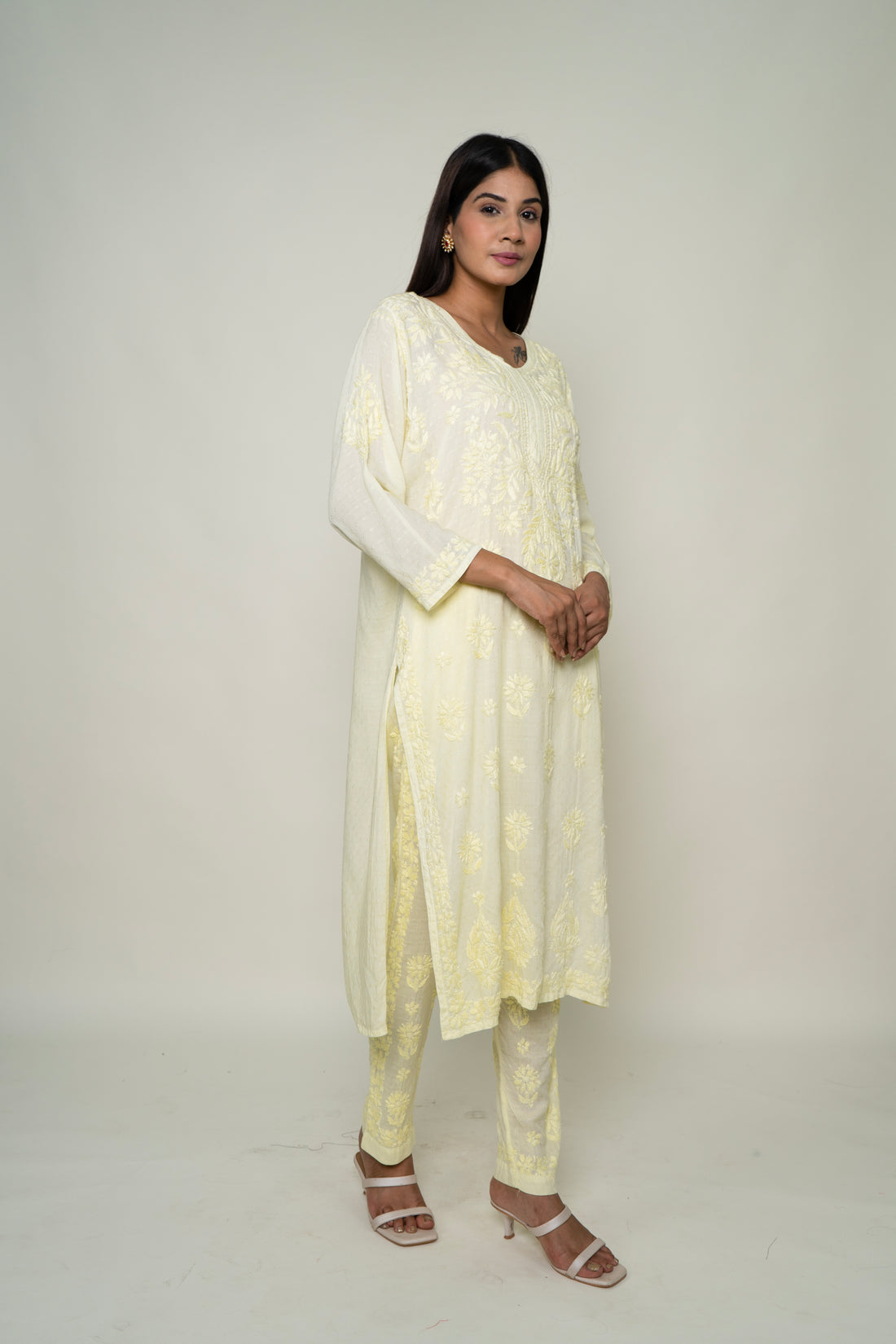 yellow chikankari co-ord set