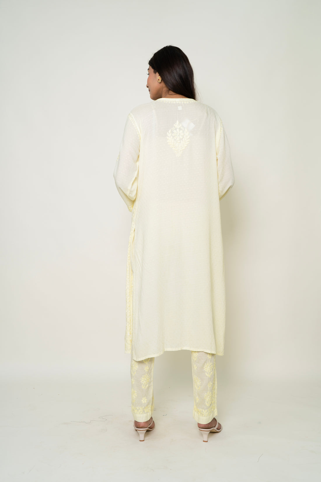 yellow chikankari co-ord set