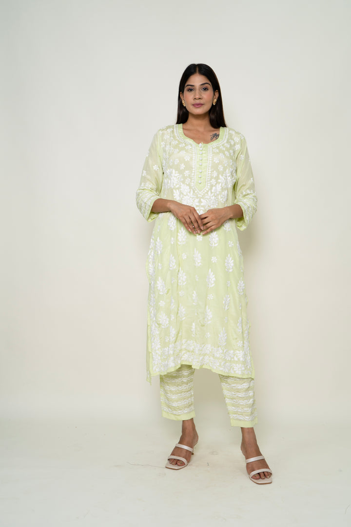 yellow chikankari co-ord set