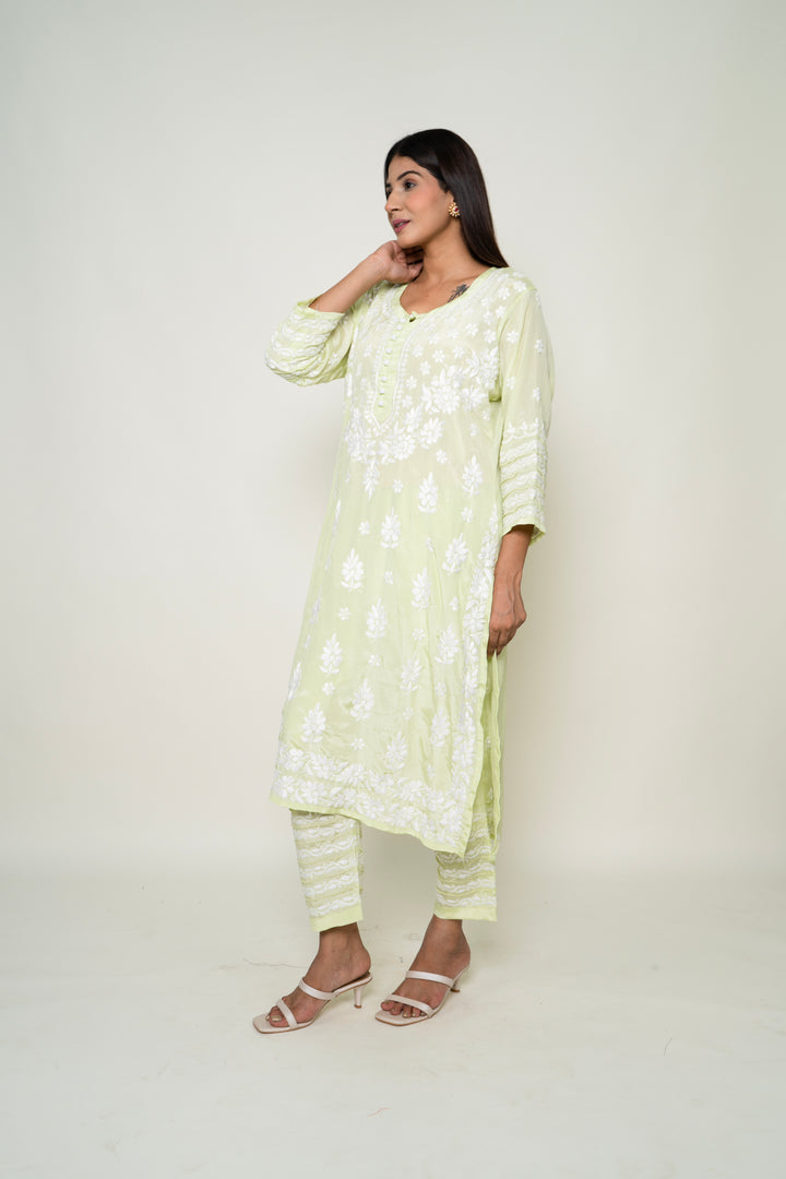 yellow chikankari co-ord set