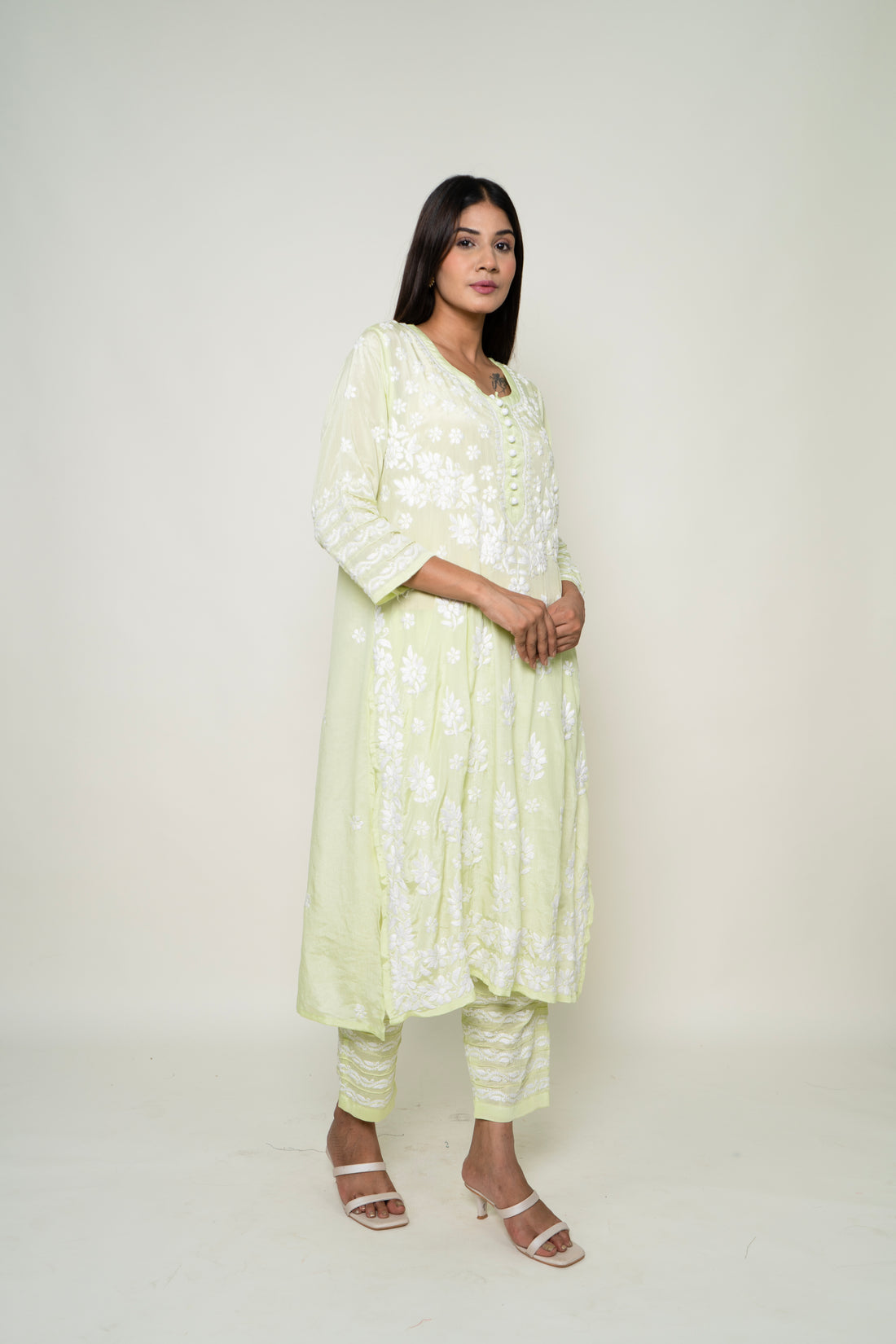 yellow chikankari co-ord set