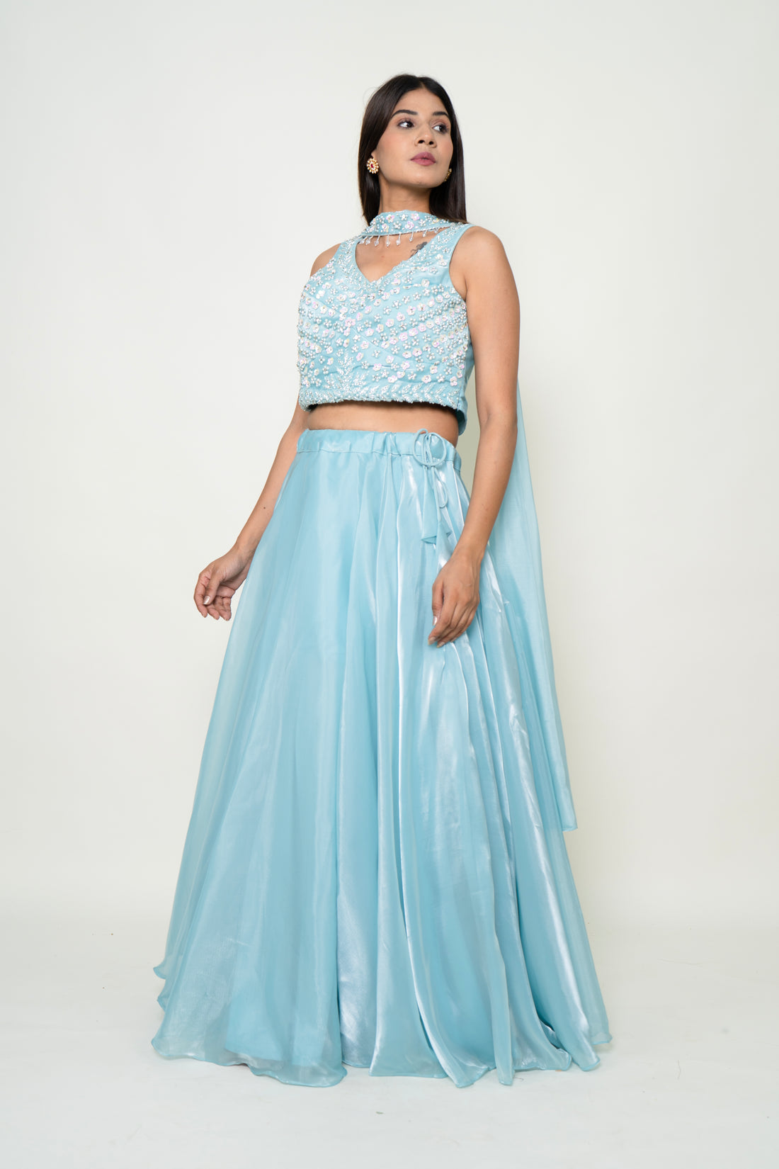 Sky Blue Net Lehenga