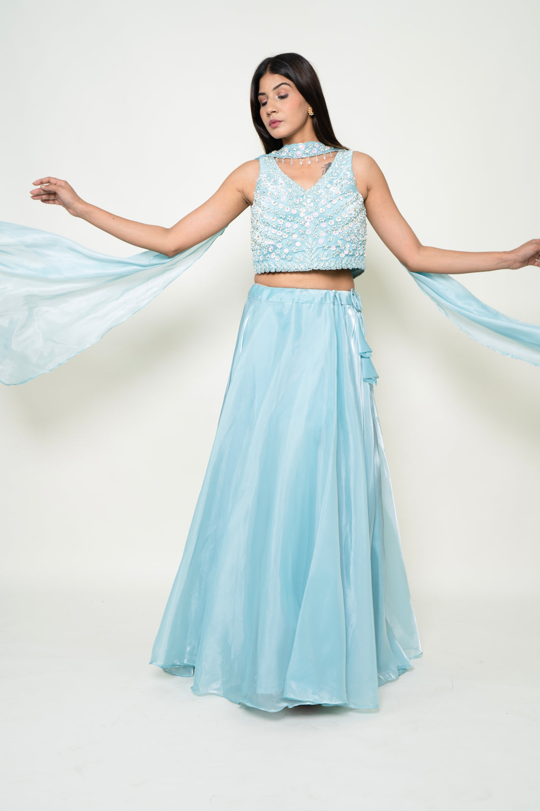 Sky Blue Net Lehenga