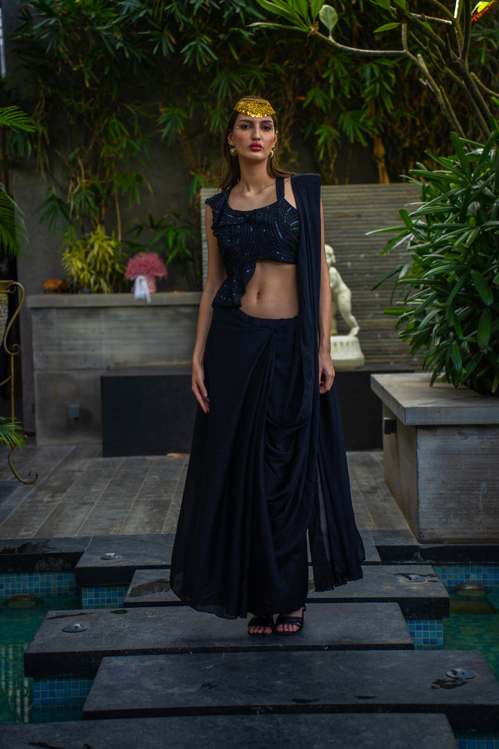 Black Drape Saree