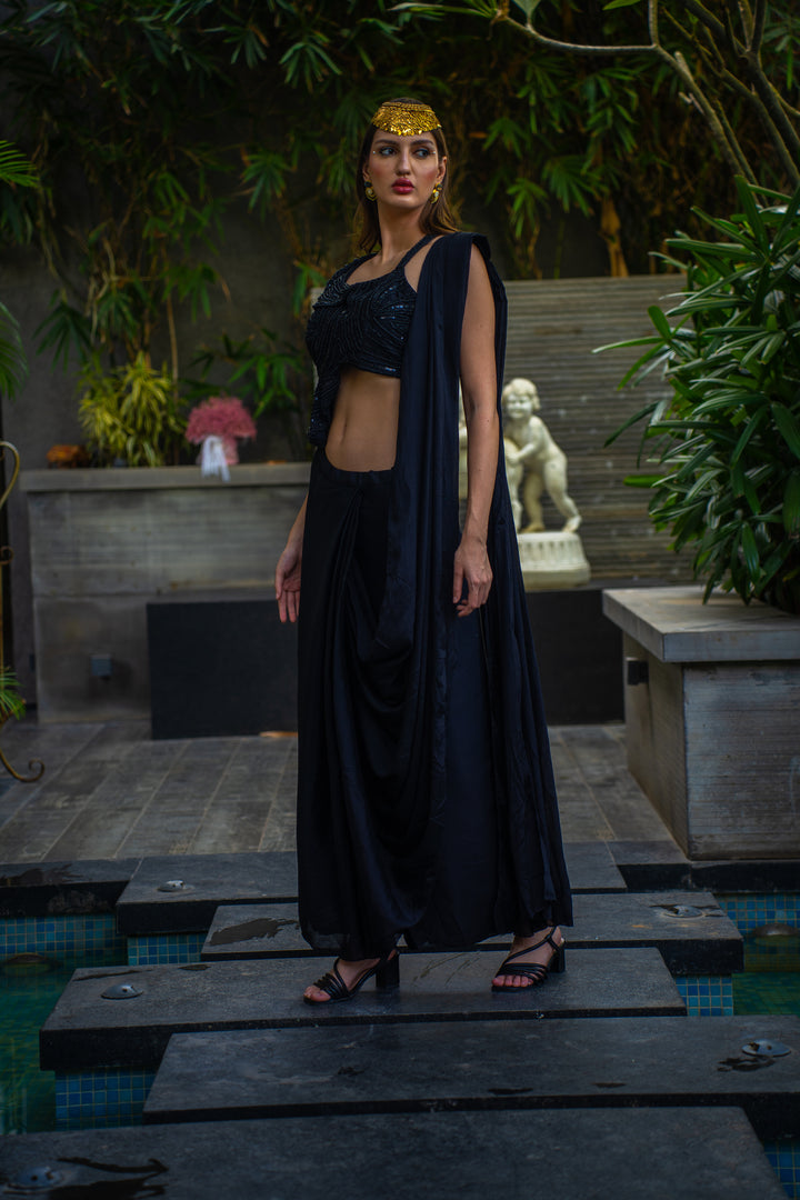 Black Drape Saree