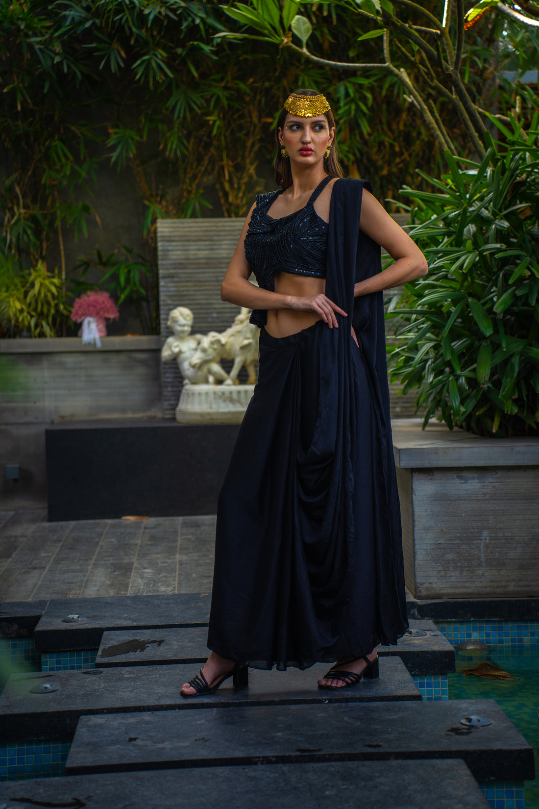 Black Drape Saree