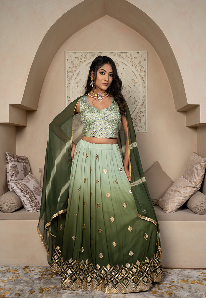 Green tie-dye lehenga