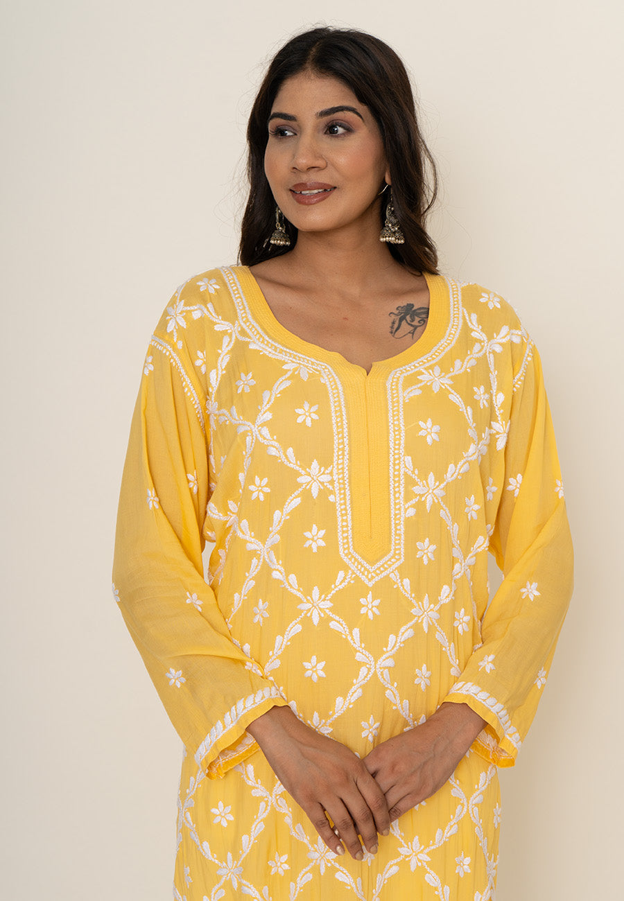 Yellow chikankari kurta