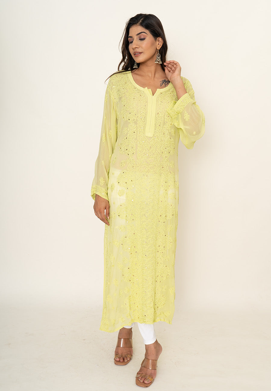 yellow mukesh work kurta