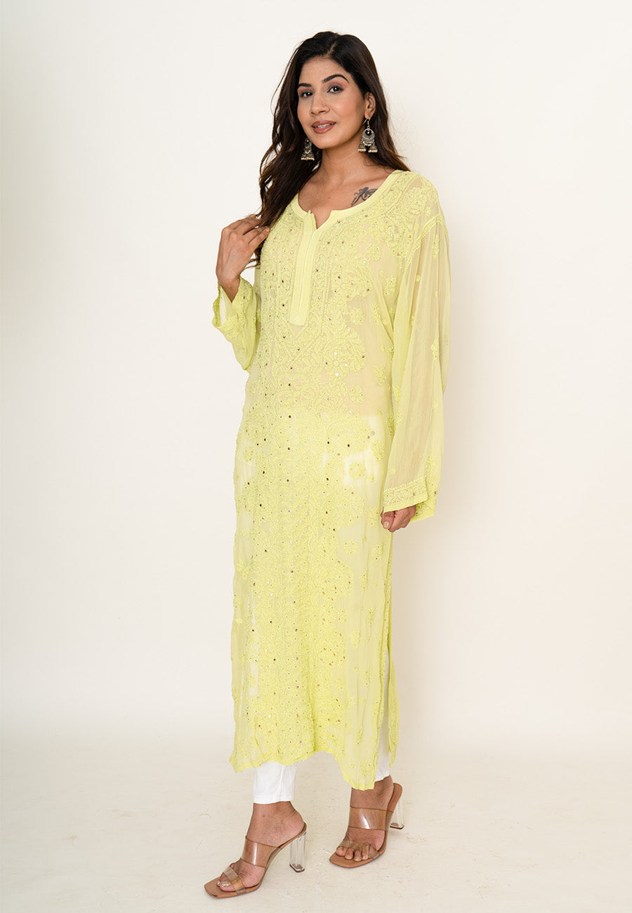 yellow mukesh work kurta