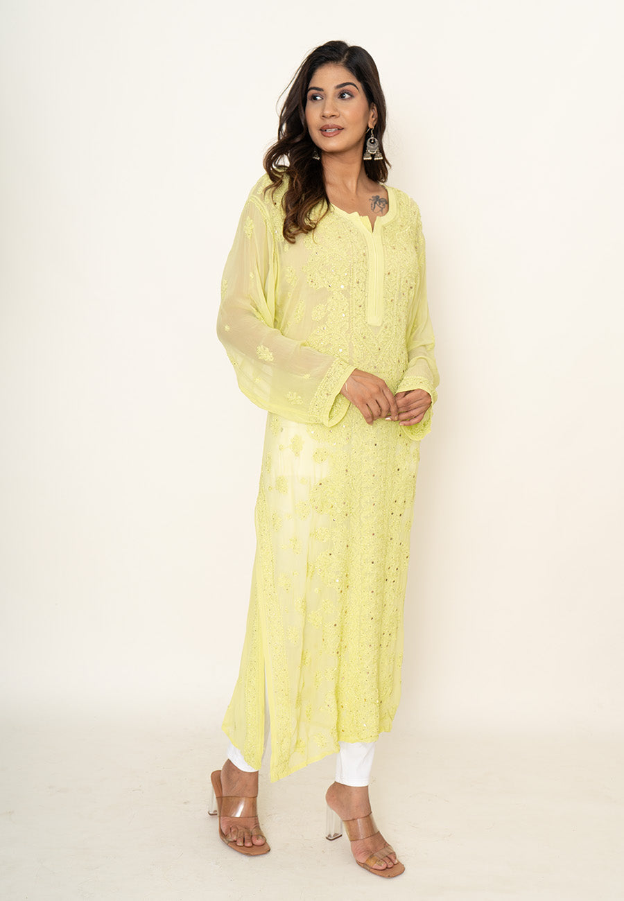 yellow mukesh work kurta