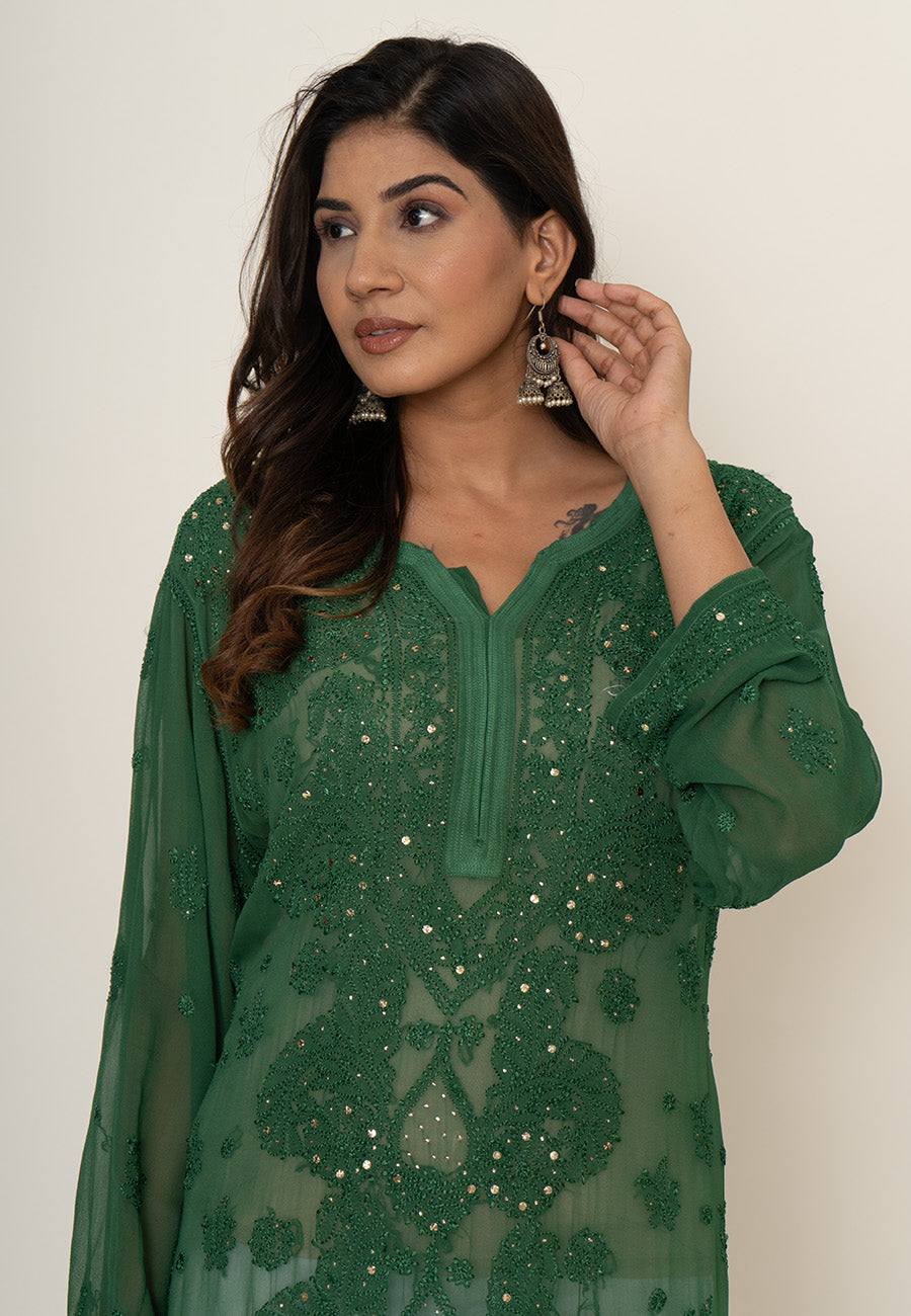 Green mukesh work kurta