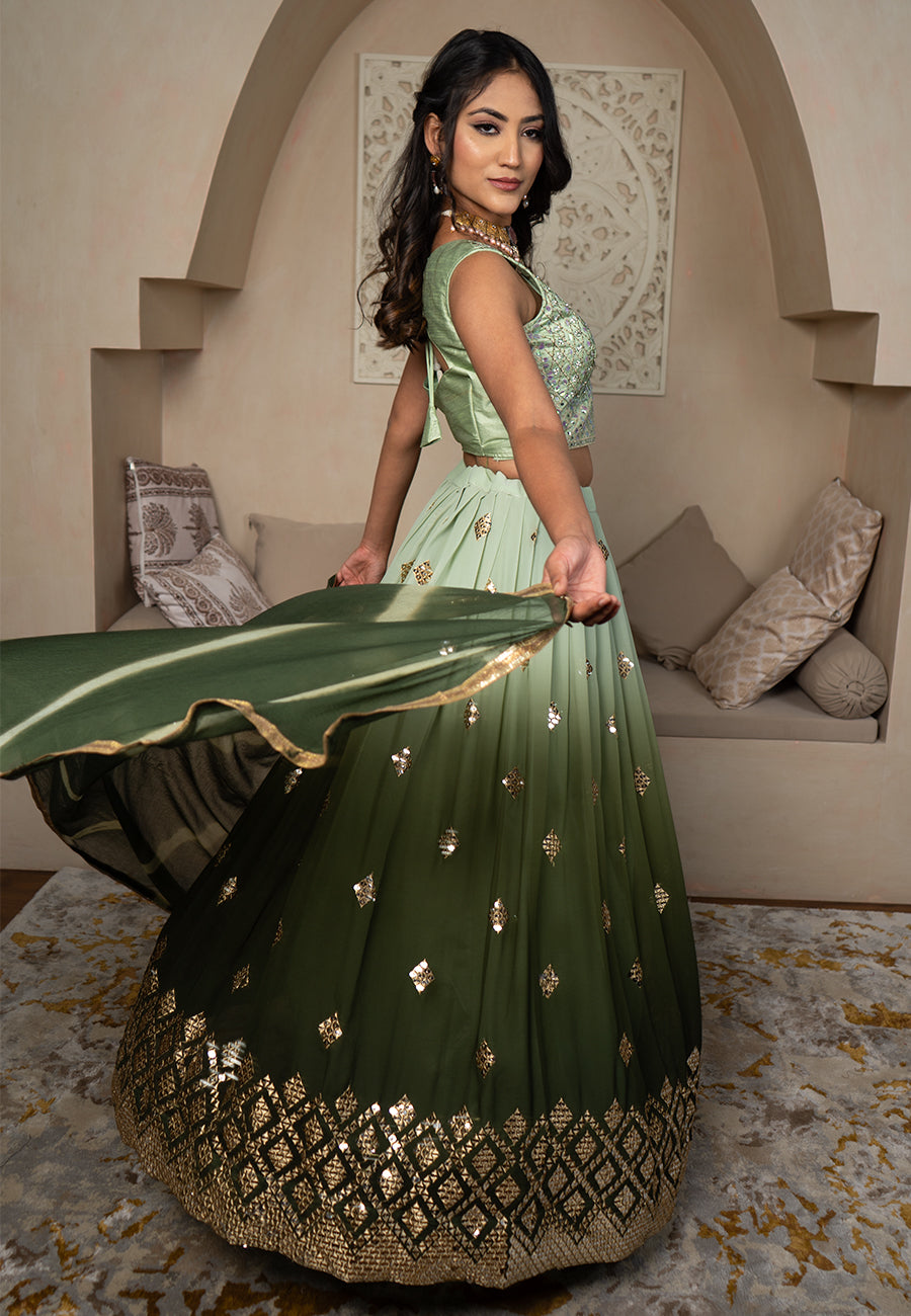 Green tie-dye lehenga