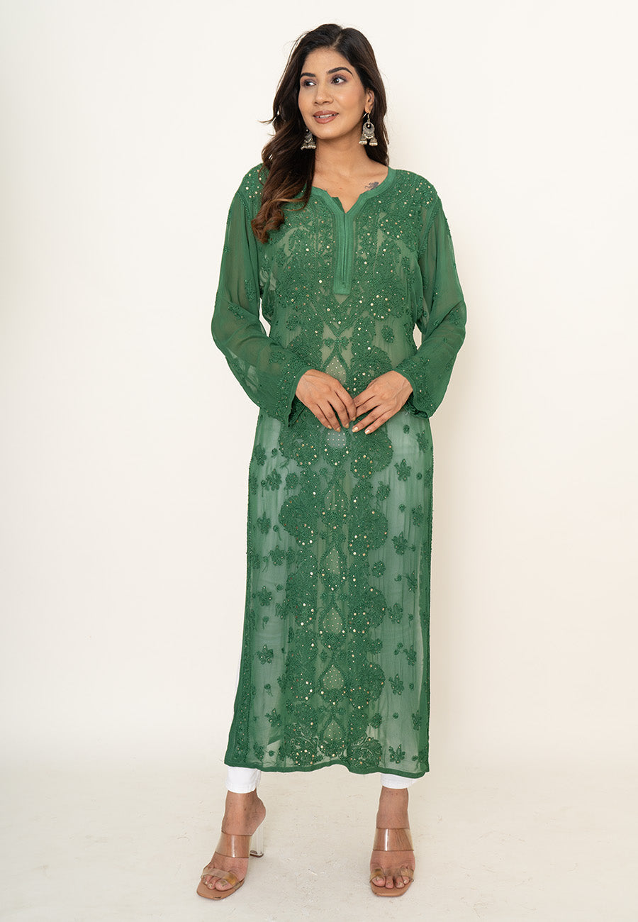 Green mukesh work kurta