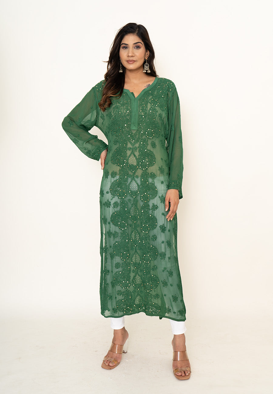 Green mukesh work kurta