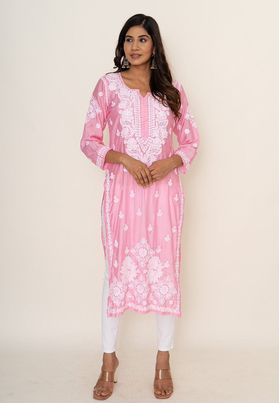 Pink chikankari kurta