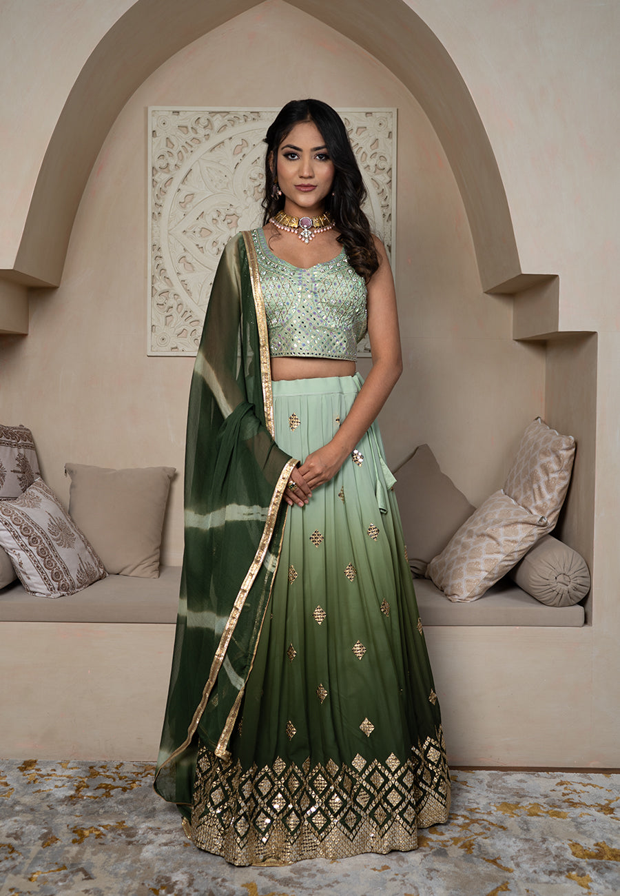 Green tie-dye lehenga