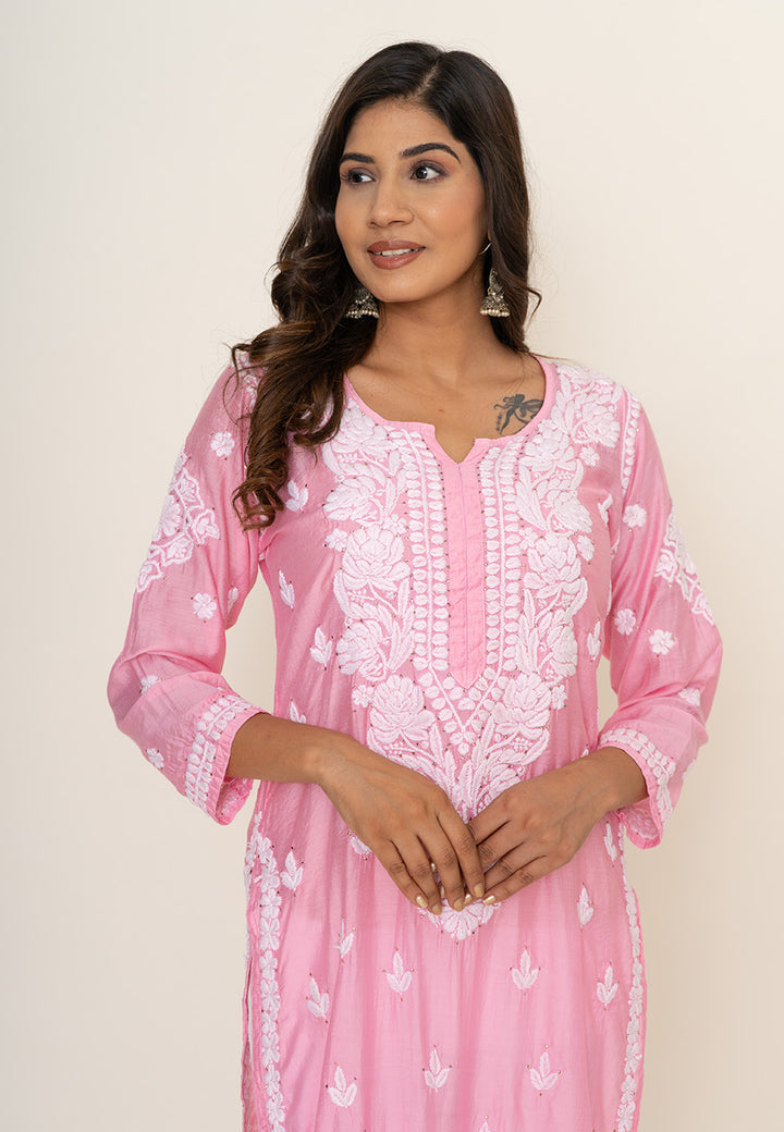 Pink chikankari kurta