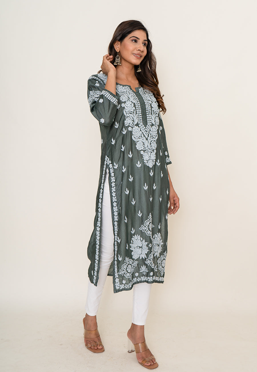 Grey mukesh work kurta