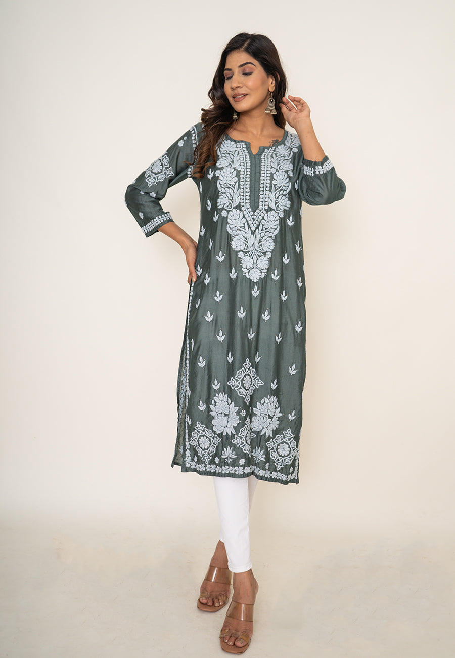 Grey mukesh work kurta