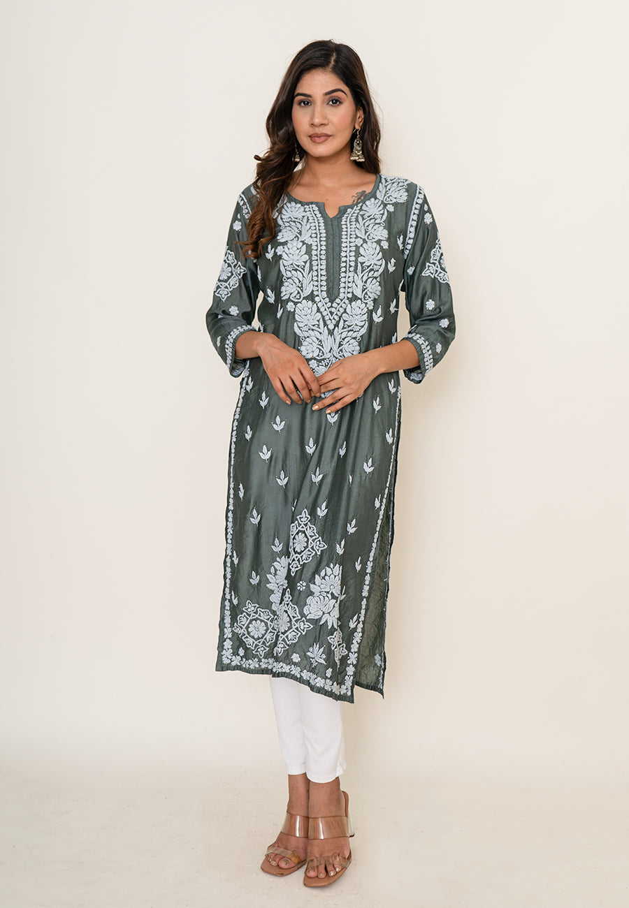 Grey mukesh work kurta