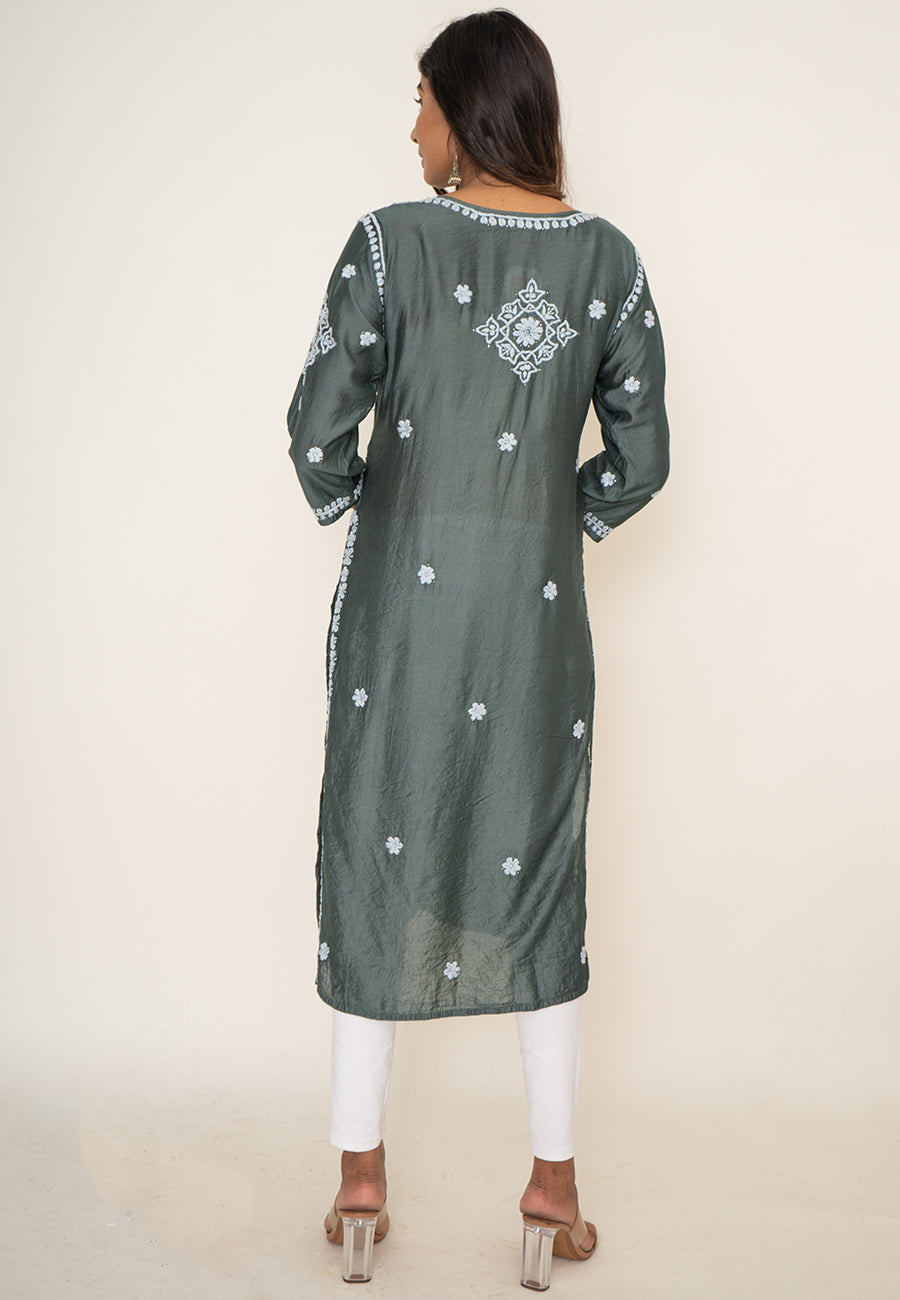 Grey mukesh work kurta