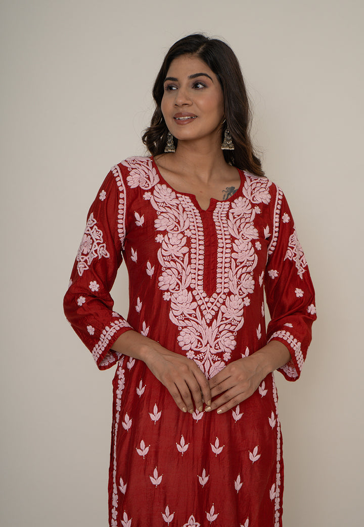 Red mukesh work kurta