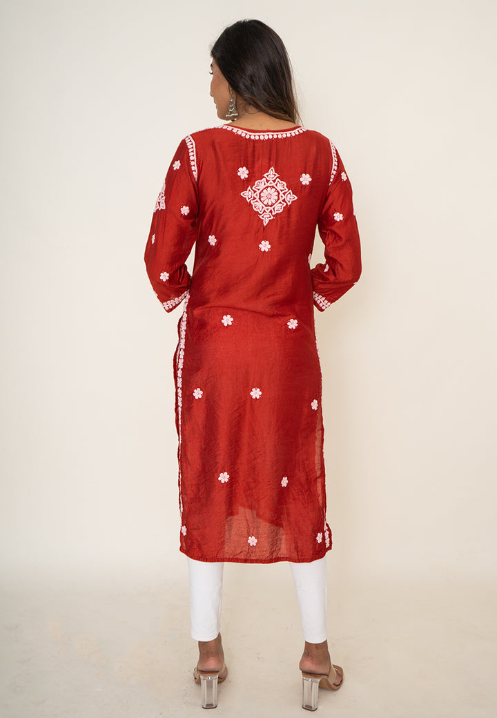 Red mukesh work kurta