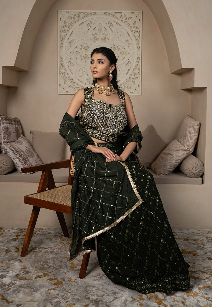 Green jaal lehenga