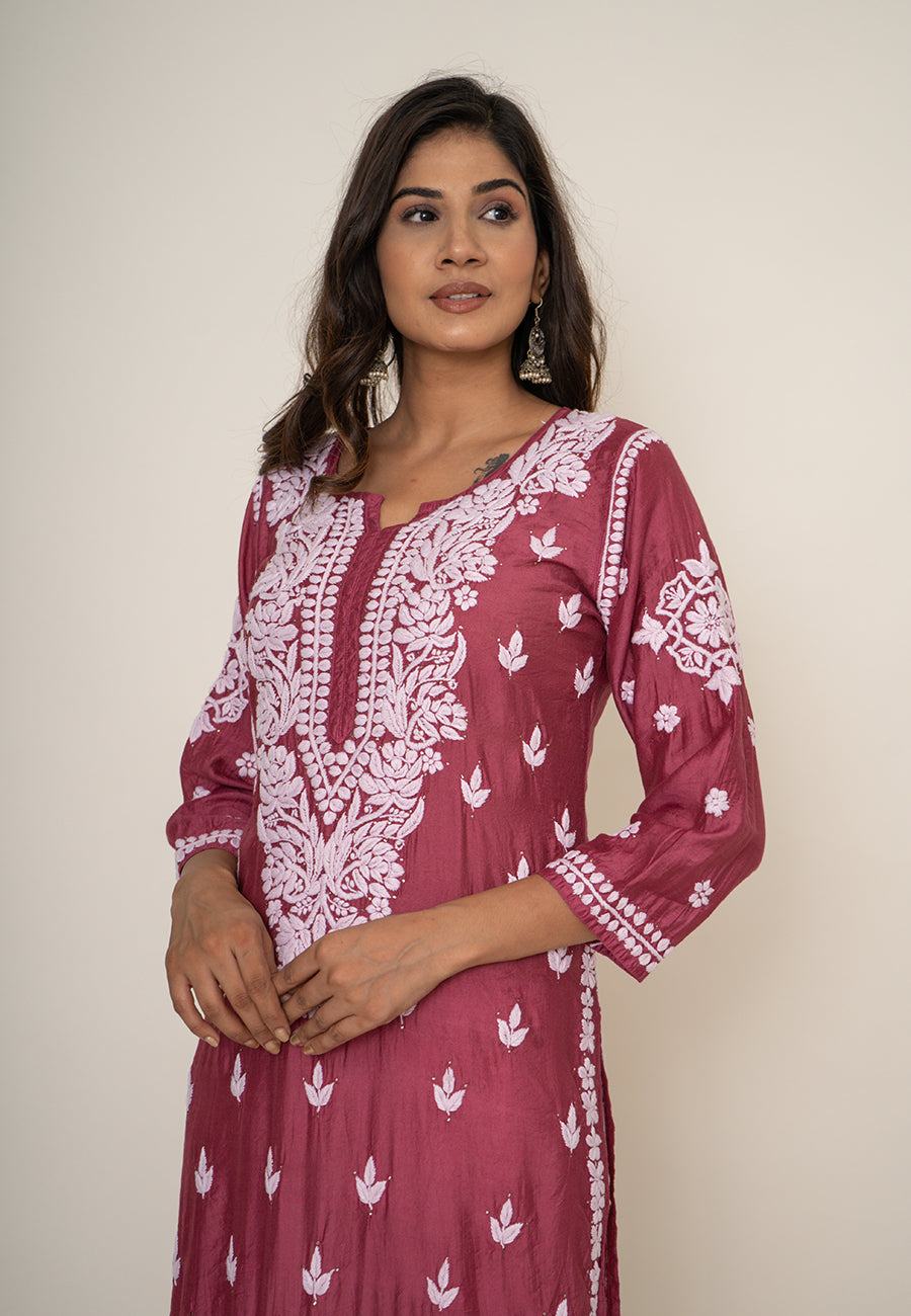 Pink mukesh work kurta