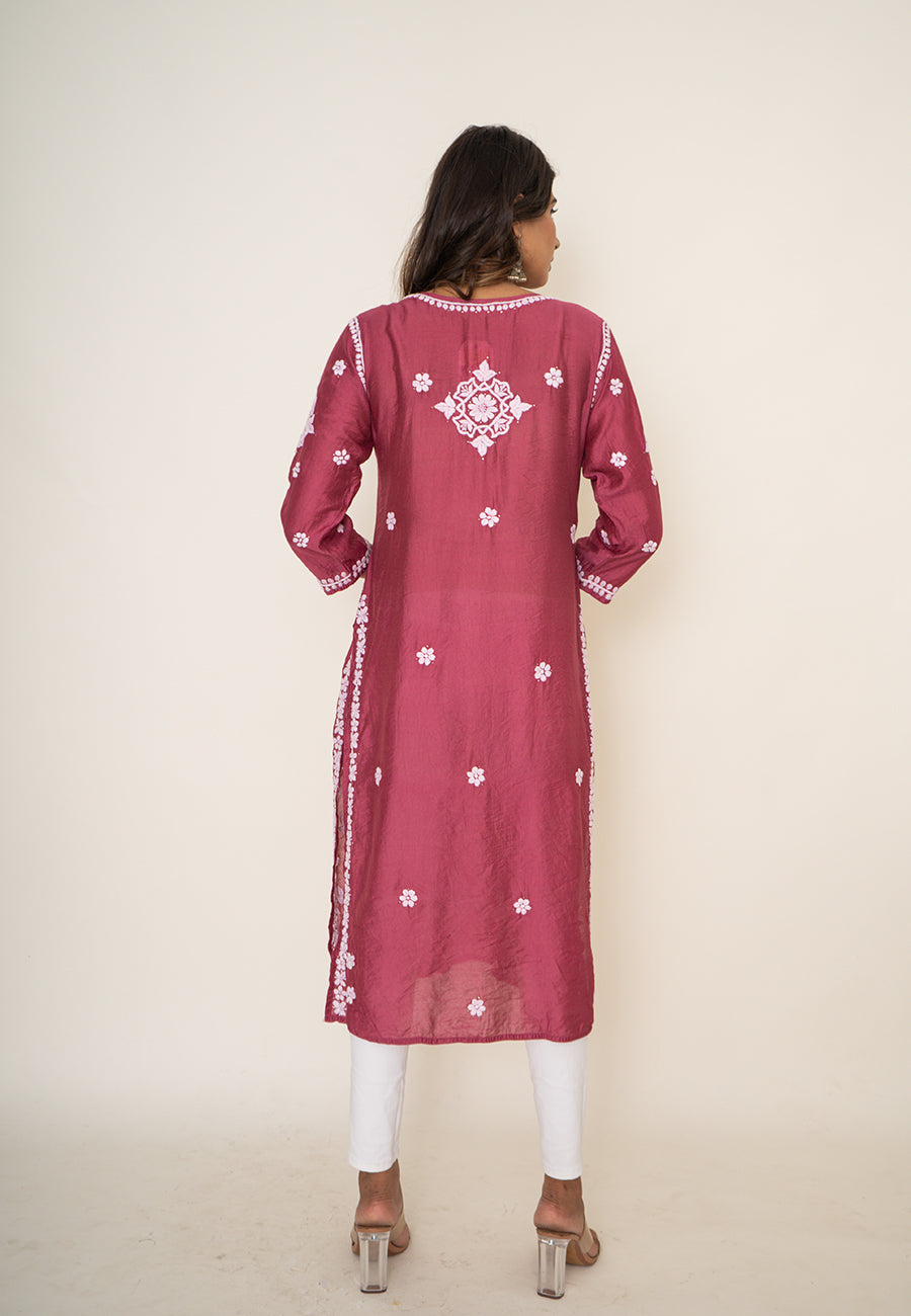 Pink mukesh work kurta