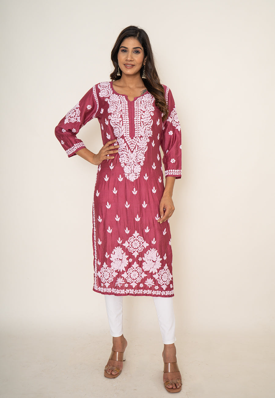 Pink mukesh work kurta