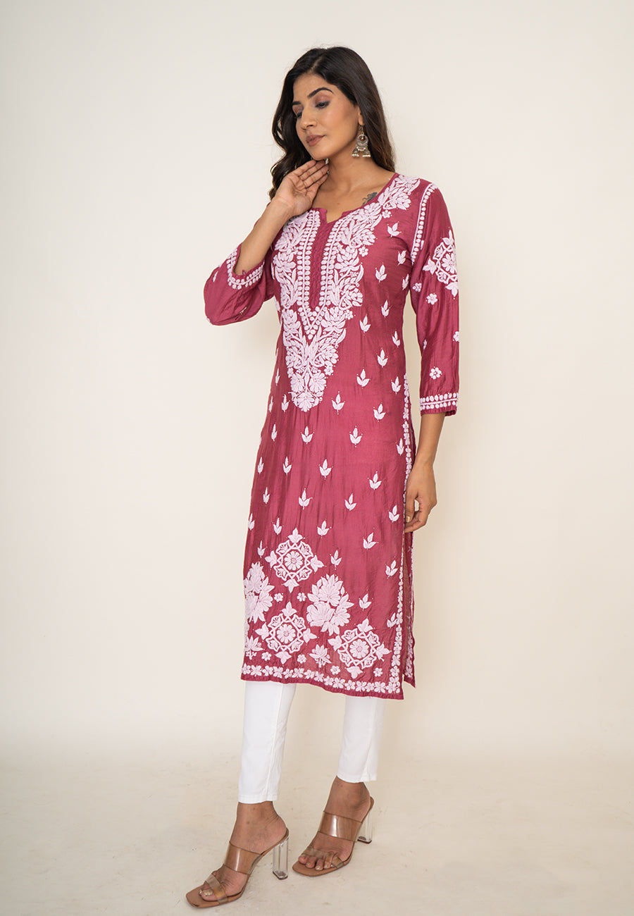 Pink mukesh work kurta