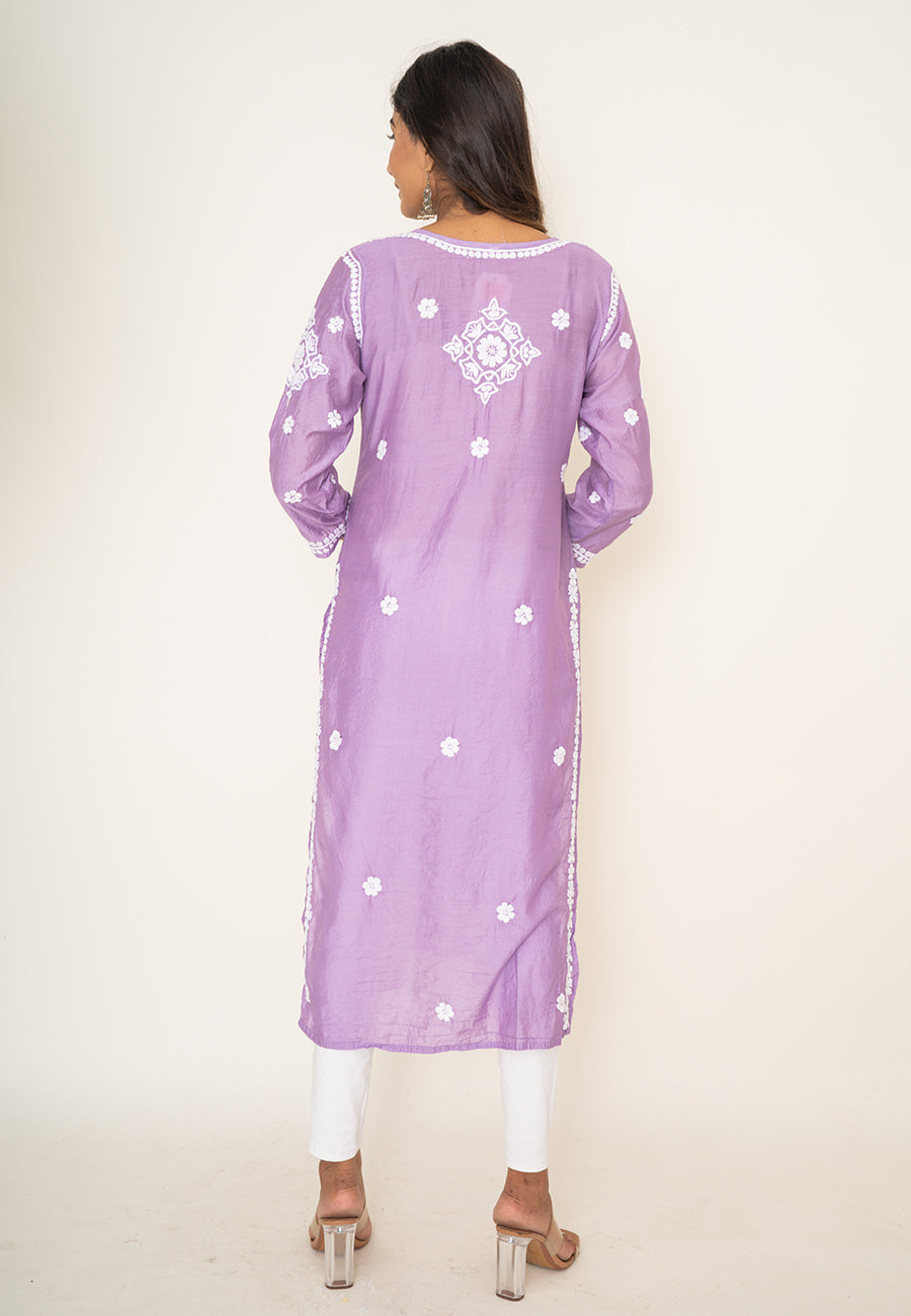 Purple mukesh work kurta