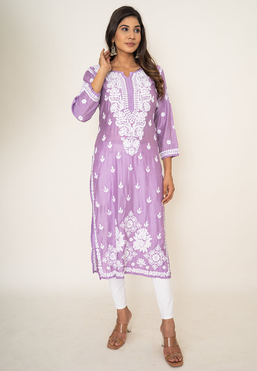 Purple mukesh work kurta