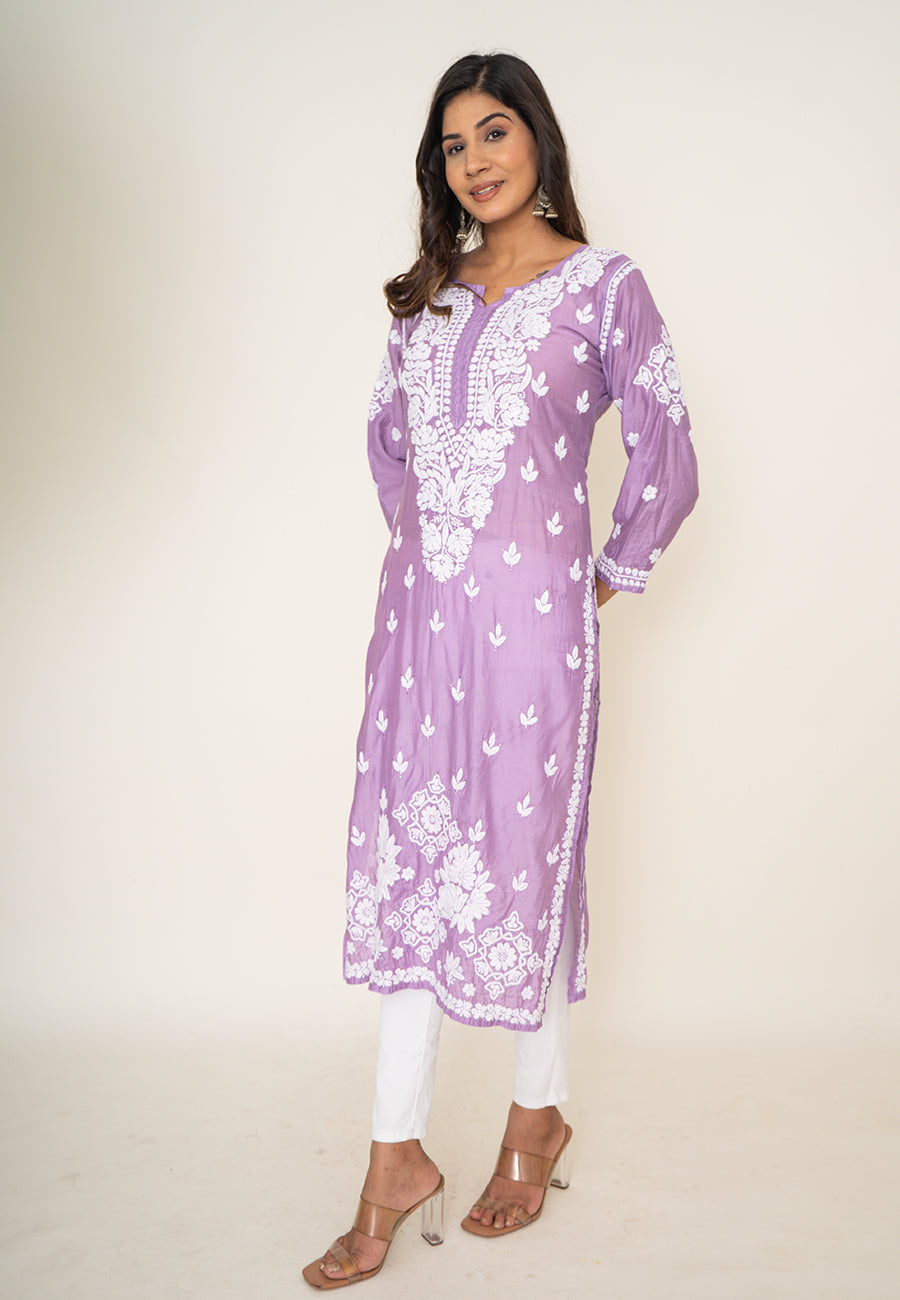 Purple mukesh work kurta